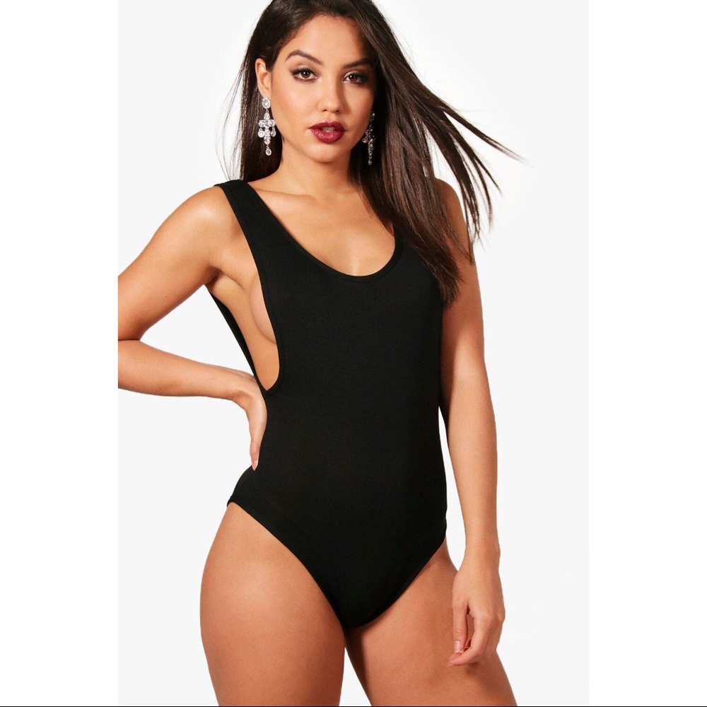 Boohoo Phillipa Low Side Scoop Bodysuit Charcoal